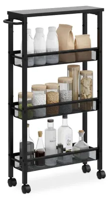 Image de Chariot de cuisine à 4 niveaux, métal et MDF, rangement mobile
