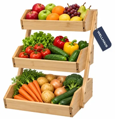 Produktbild von WELLHAUS Bambus Obstkorb Organizer 3 Etagen Küchenregal Vorratshalter