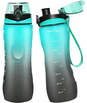 Produktbild von Trinkflasche mit Zeitmarkierung, Tritan BPA-frei, auslaufsicher, 750 ml, Grün Grau