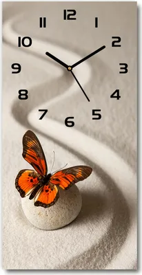 Produktbild von Wanduhr aus Glas – 30x60 cm - Glasbild - Glasuhr - Gehärtetes Glas -Zen Stein und Schmetterling