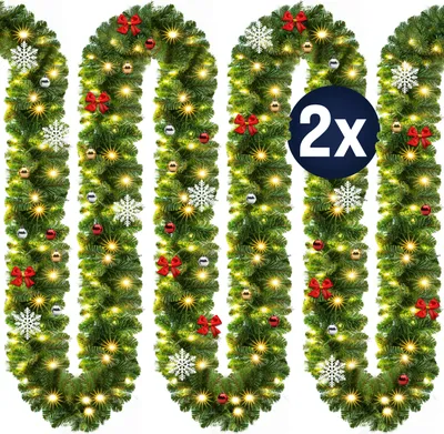 Produktbild von CASARIA® Weihnachtsgirlande mit Beleuchtung Deko 2x 5m 80 LEDs Beleuchtet Innen Außen Grün Weihnachtsdeko Weihnachten Girlande Tannengirlande Warmweiß