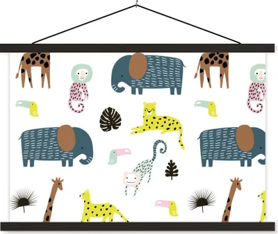 Produktbild von MuchoWow® Textilposter Tiere - Wilde Tiere - Weiß 90x60 cm mit schwarzem Rahmen - Aufhängungssatz