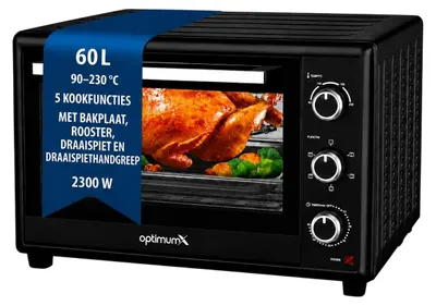 Mini-Backofen 60 L, Heißluft, Drehspieß, 2200 W, Schwarz