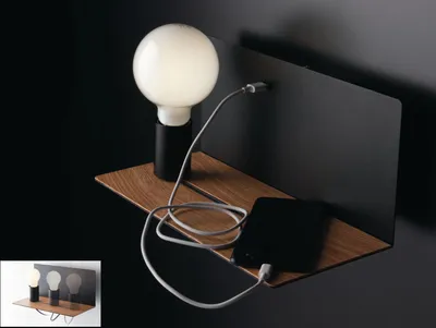 Produktbild von LUCE Design Flash Wandleuchte E27 dimmbar Schwarz, Holzmusterfarb