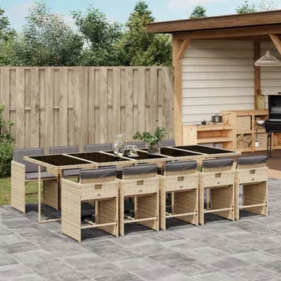 Produktbild von Design 11-tlg. Garten-Essgruppe mit Kissen Beigemischung Poly Rattan, Gartenmöbel-Sets 2024 Neu