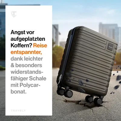 Produktbild von Travely Premium Handgepäck Koffer 55x40x20cm - passend für Ryanair, Lufthansa, Eurowings und co. I 36L Trolley Handgepäck mit sanften Rollen und praktischem TSA Schloss, Reisekoffer, KI-generiertes Bild