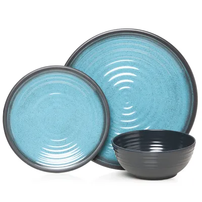 Produktbild von Melamin Camping Geschirr Granite blau-Aqua 12 teilig