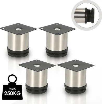 Produktbild von 4X Möbelfüße Couch Stützfuß Verstellbar Schrankfuß Schrank Sofafuß Bettfüße-Edelstahl-150mm