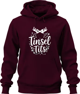 Immagine prodotto di Tinsel Tits divertente regalo di Natale corna di renna glitter unisex felpa con cappuccio, Borgogna, L