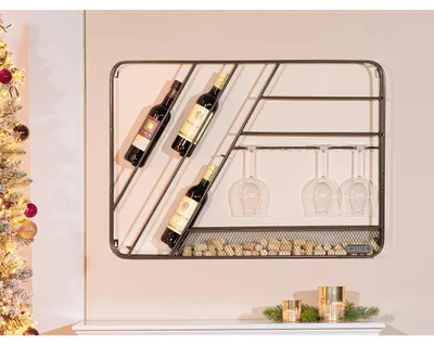 Obrázek produktu pro CORK - Kovový stojan na víno - š. 90 cm - na 7 lahví vína + 4 sklenice na víno