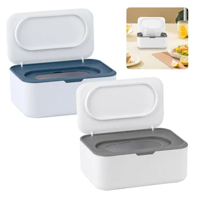 Produktbild von 2* Taschentuchbox, Desktop-Nass- und Trockentaschentuchbox, mit staubdichtem Deckel, Dichtungsgummiring-Design, 19*13*7,5 cm