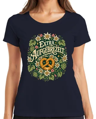 Imagen del producto de Camiseta para mujer, estilo , con motivos de Edelweiss y lederhosen, color azul marino, talla 3XL