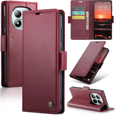 Immagine prodotto di Custodia in pelle per Xiaomi Redmi Note 15 Pro+ 5G Portafoglio con scomparto per carte Custodia protettiva con funzione supporto Rosso