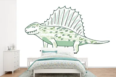 Produktbild von MuchoWow® Fototapete für Wohnzimmer oder Schlafzimmer Wandtapete Vinyl Motivtapete Kinderzimmer - Dinosaurier - Dimetrodon - Jungen - Mädchen - Kinder - 450x300 cm - Kindertapete - Gemusterte