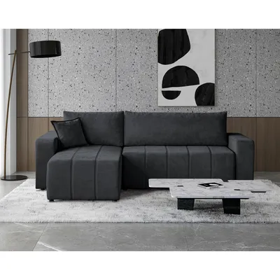 Produktbild von Ecksofa MORI 250cm - L-Form Eckcouch mit Schlaffunktion & Bettkasten - Dunkelgrau (Sereno696)