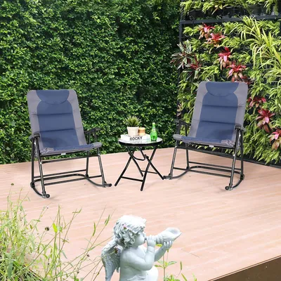 Produktbild von COSTWAY 3-teiliges Schaukelliege Liegestühle mit Beistelltisch, Gartenliege Liegestuhl Bistro-Set, Gartenliege für Balkon, Camping, Garten (Blau)
