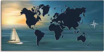 Produktbild von ARTland Leinwandbild Weltumsegelung mit Weltkarte Größe: 100x50 cm