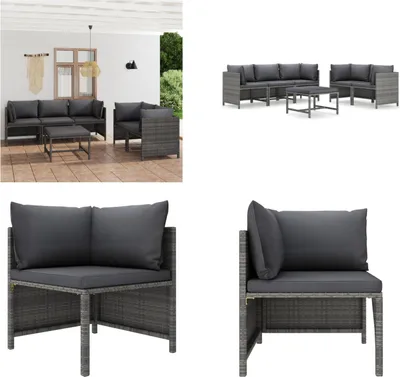 Produktbild von vidaXL 6 tlg. Garten Lounge Set mit Kissen Poly Rattan Grau - Garten-Lounge-Set - Garten-Lounge-Sets - Gartenmöbel - Gartenmöbel-Set
