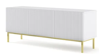 Produktbild von TV-Schrank RAVENNA B 150 cm 3D rahmen WEIß MATT / WEIß MATT Lowboard mit Metallfüße Stehen Unterschrank Fernsehschrank Modern Loft TV Board Sideboard HiFi-Tisch Golden oder Schwarz Metallrahmen Beine