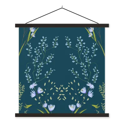 Produktbild von MuchoWow® Textilposter Design - Blumen - Pastell - Blau 60x60 cm mit schwarzem Rahmen - Posteraufhänger