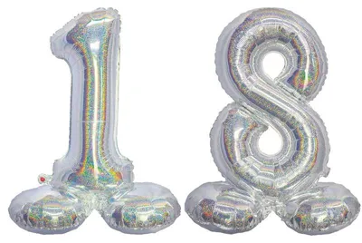 Produktbild von Stehender XL Folienballon Zahl 18 silber holografisch 72 cm 18. Geburtstag
