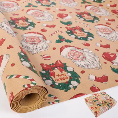 Productafbeelding van Kerstcadeaupapierrrol, 43 cm x 15 m, met kerstmanmotief