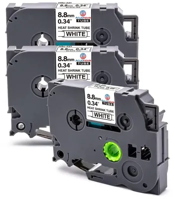 3x Schrumpfschlauch-Etikettenband 8,8mm Schwarz/Weiß für Brother P-Touch