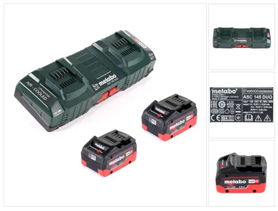Immagine prodotto di Set base Metabo: 2x batterie LIHD 5,5Ah + caricatore doppio ASC 145 DUO