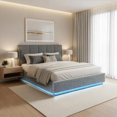 Obrázok produktu pre LED čalúnená posteľ "Tröstiar" s posteľnou bielizňou 160 x 200 cm antracitová