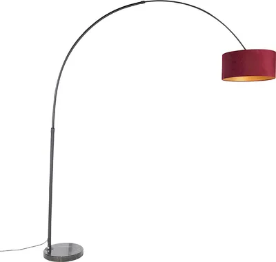 Produktbild von Bogenleuchte Schwarzer Samt Schirm Rot mit Gold 50 cm XXL