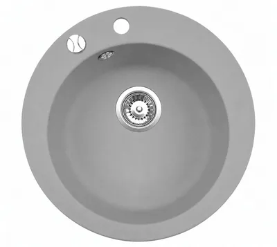 Produktbild von Manestein Spülbecken, Küchenspüle aus Granit, Einbauspüle, Einzelbecken mit Siphon, Fleckenbeständig und Pflegeleicht, 1 Becken, Rund, 49Ø , Grau