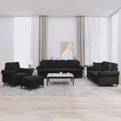 Image de vidaXL Ensemble de canapés 4 pièces avec coussins Noir velours