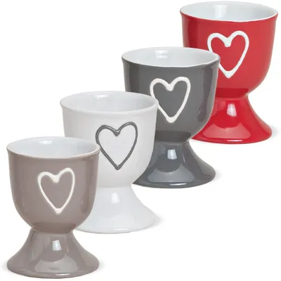 Immagine prodotto di Set di 4 portauova monocolore in stile country a forma di cuore