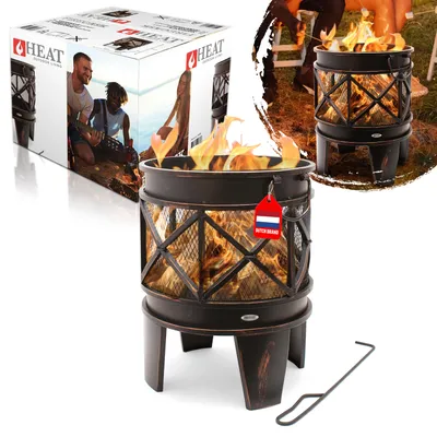 Produktbild von HEAT Feuerkörbe  42 cm – Feuerkörbe für den Garten - Feuerstelle Outdoor & Feuertonne - Feuerkörbe mit opt. Grillrost aus hochwertigem Stahl - Feuerkorb für den Garten - 42x42x53 cm