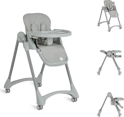 Produktbild von Moni Kinderhochstuhl Rico klappbar, höhenverstellbar, Doppeltablett, Räder, Gurt grau