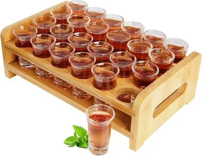 Immagine prodotto di Portabicchieri in vetro per 24 bicchieri in cristallo trasparente, 24 pezzi, da 0,5 oz (15 ml) per shot di liquori, whisky, brandy, vodka e rum, per il bar di casa