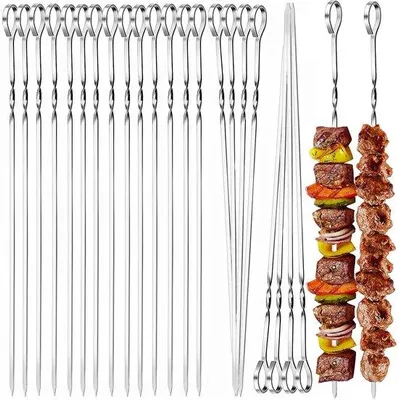 Produktbild von Famanu Grillspieße aus Edelstahl - 40 cm - Wiederverwendbare Spieße - 24 Stück