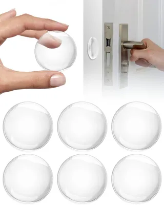 Produktbild von Wandmontierter Türstopper – 6er-Set (transparent), selbstklebende Gummipuffer für Türgriffe, Wand- und Schrankschutz, Durchmesser 40 mm