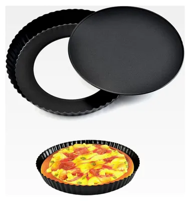 Produktbild von Runder Tarteform, Tarteform aus Kohlenstoffstahl, Tartelettformen mit abnehmbarem Boden, Antihaft-Quichepfanne, für Kuchen und Kekse, 8 Zoll, 21,5 * 21,5 * 4 cm