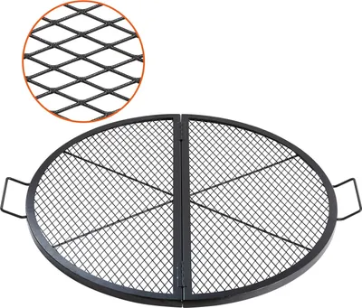 Image de Φ 910 x 25 mm X-Marks Grille de foyer, Grille ronde pliable, Grille de feu de camp BBQ robuste en acier avec poignée & fil X de soutien, Ustensile de cuisine de camping portable, Noir