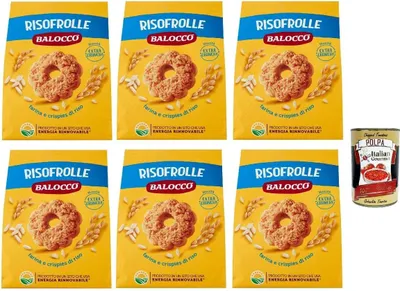 Produktbild von Balocco Risofrolle Biscotti con farina di riso e latte fresco italiano Kekse mit Reismehl und frischer italienischer Milch biscuits cookies 100% Italienische Kekse 6x 350g + Italian Gourmet polpa 400g