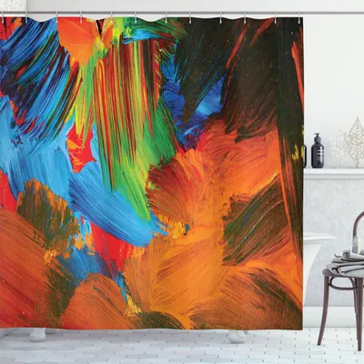 Obrázok produktu pre ABAKUHAUS Farebná sprchová záves, akvarelové štetce, kompozícia, abstraktné usporiadanie, moderný umelecký dizajn, 175 x 200 cm, viacfarebná