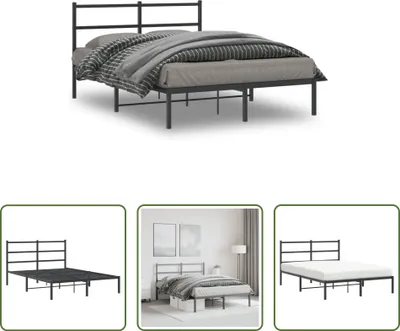 Produktbild von The Living Store Bettgestell mit Kopfteil Metall Schwarz 140x200 cm