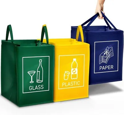 Produktbild von Dreifach-Abfalltrennsystem für Glas, Kunststoff und Papier - Abfalltrennung - Mülleimer