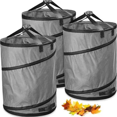 Produktbild von Famanu Pop-up Gartenabfalltaschen Set von 3 - 170 Liter pro Tasche - selbstaufstellend und faltbar - robustes Polyester