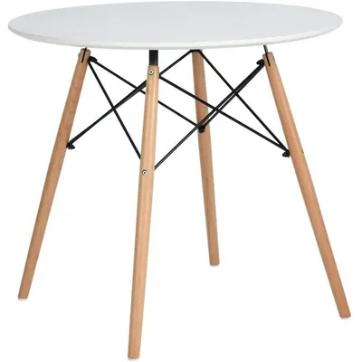 Productafbeelding van Ronde eettafel, wit, Scandinavisch design, 80x80x75 cm, beukenfineer op MDF