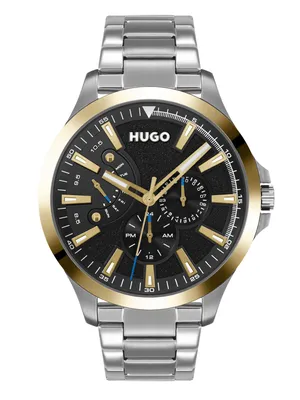 Produktbild von HUGO LEAP Herren Quarz Uhr, Multi Zifferblatt, silbernes Edelstahlarmband, sportlich und elegant, Modellnr. 1530174.