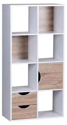 Produktbild von Wohnling Bücherregal mit Schubladen und Tür Weiß Sonoma Eiche; WL1.429