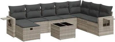 Immagine prodotto di vidaXL Set di divani da giardino 9 pezzi con cuscini in rattan grigio chiaro