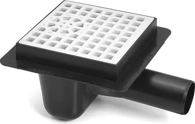 Produktbild von Ablaufrost mit seitlichem Ablauf 50 mm, weißer Rost, quadratisches Muster